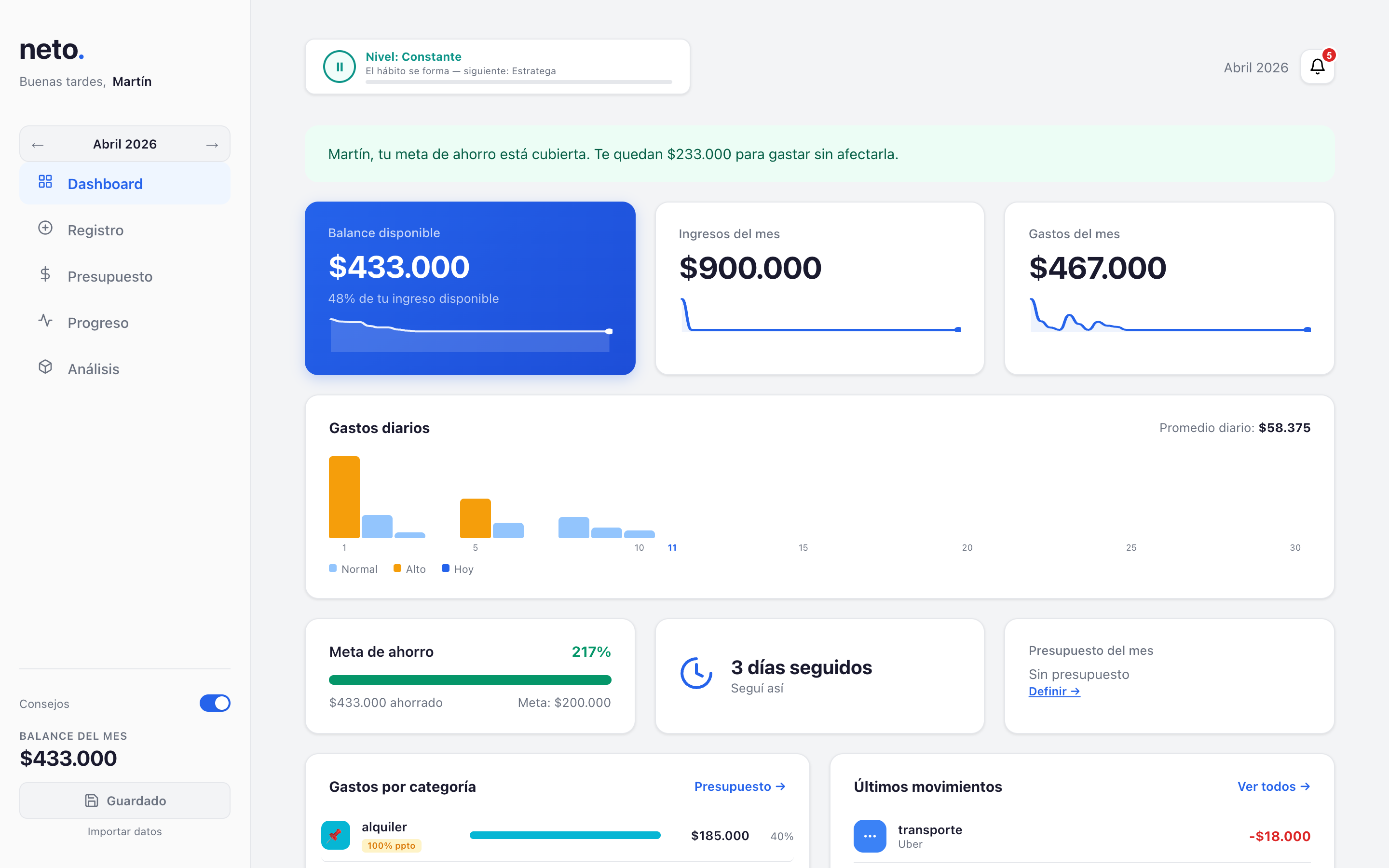 guita. — Dashboard de finanzas personales